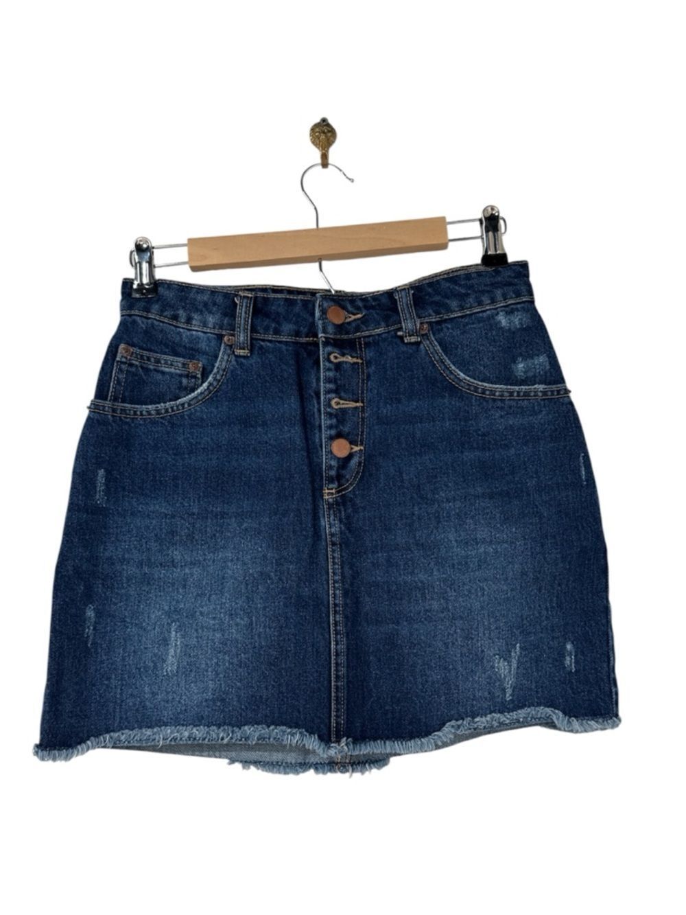 Roxy Dark Blue Denim Midi Skirt with Button Front